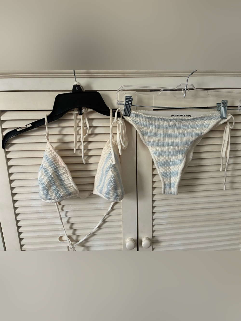 PacSun Cream & Blue Striped Knit Bikini Set